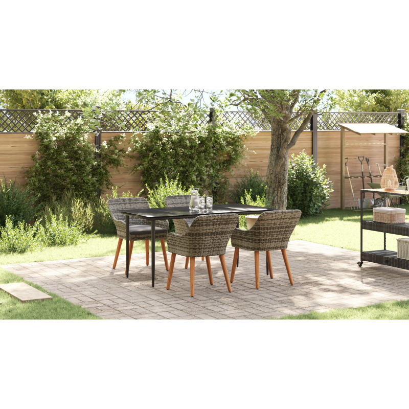 vidaXL Dārza ēdamgalds ar spilvenu 5 pcs Pelēka poliratāns