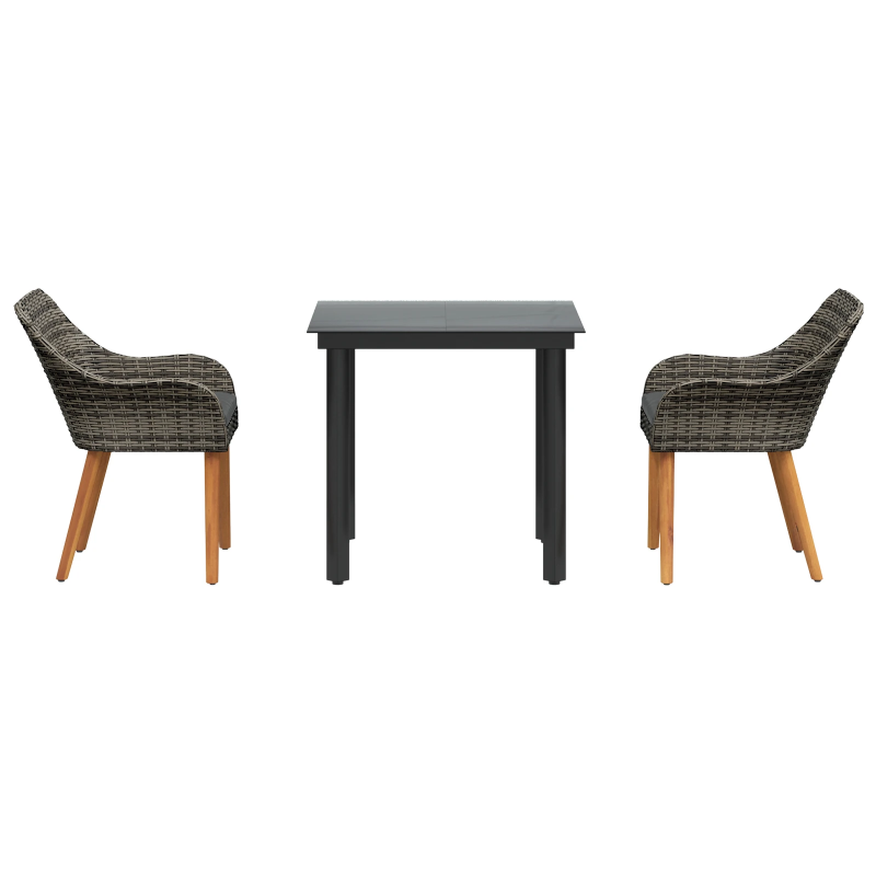 vidaXL Dārza ēdamgalds ar spilvenu 3 pcs Pelēka poliratāns