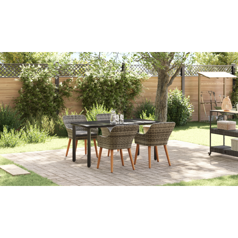 vidaXL Dārza ēdamgalds ar spilvenu 5 pcs Pelēka poliratāns