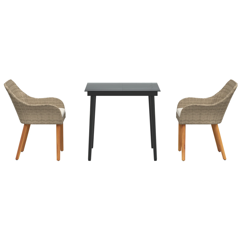 vidaXL Dārza ēdamgalds ar spilvenu 3 pcs Bēša poliratāns