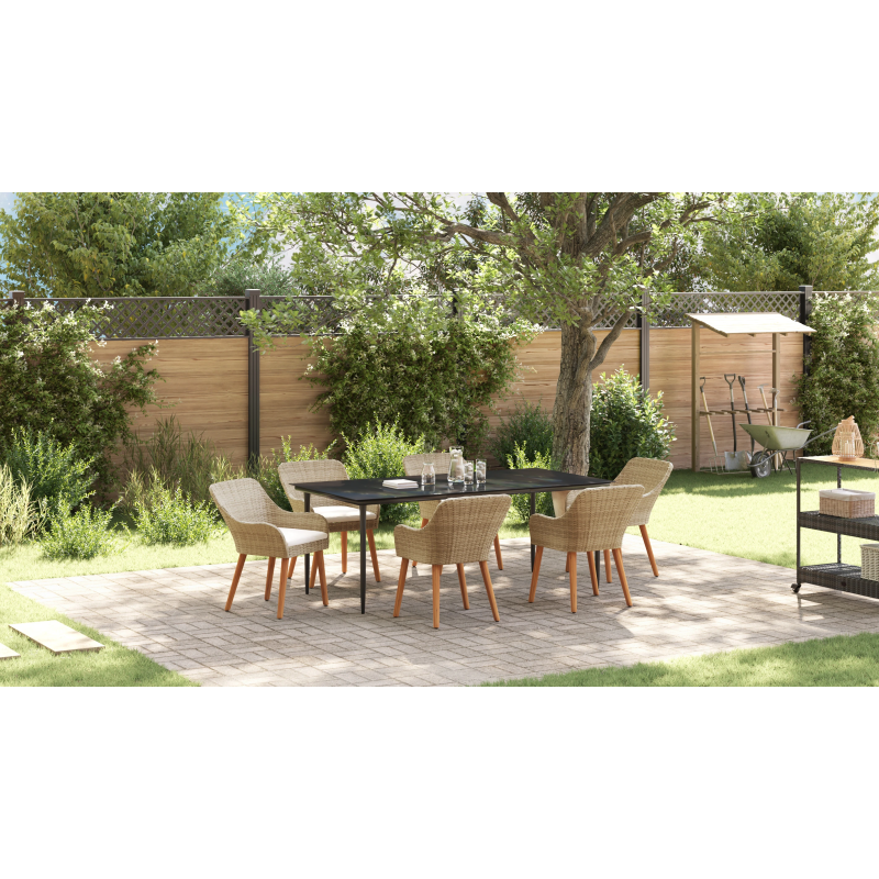 vidaXL Dārza ēdamgalds ar spilvenu 7 pcs Bēša poliratāns