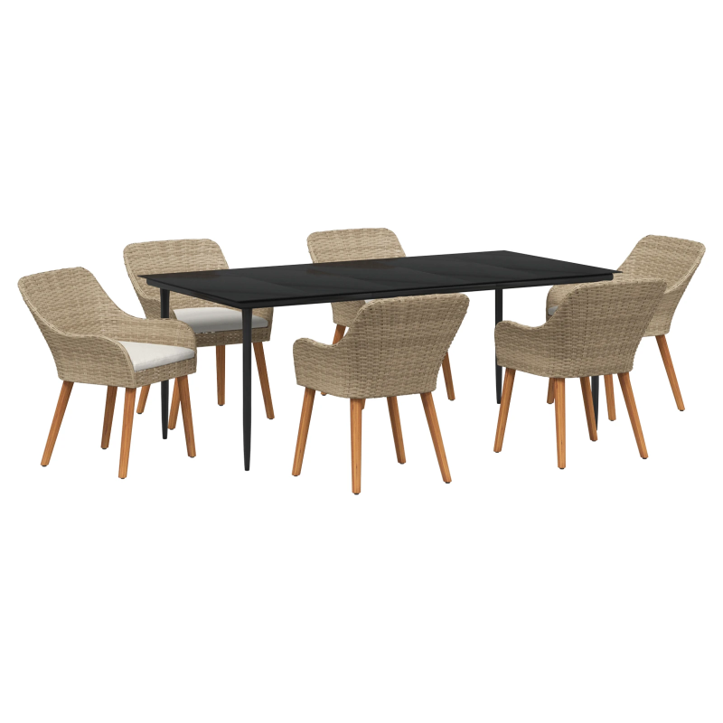 vidaXL Dārza ēdamgalds ar spilvenu 7 pcs Bēša poliratāns