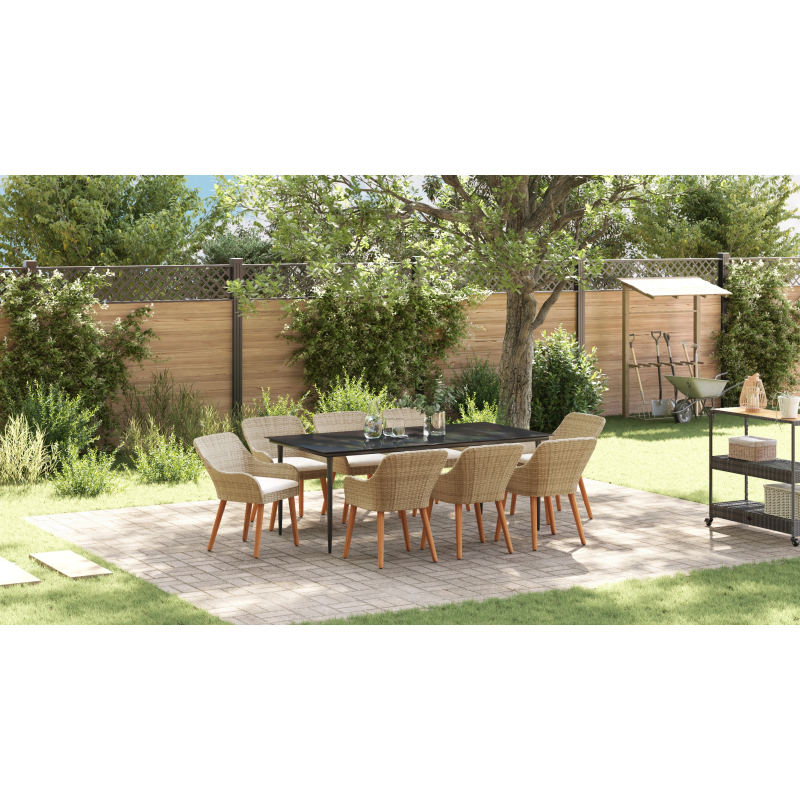 vidaXL Dārza ēdamgalds ar spilvenu 9 pcs Bēša poliratāns