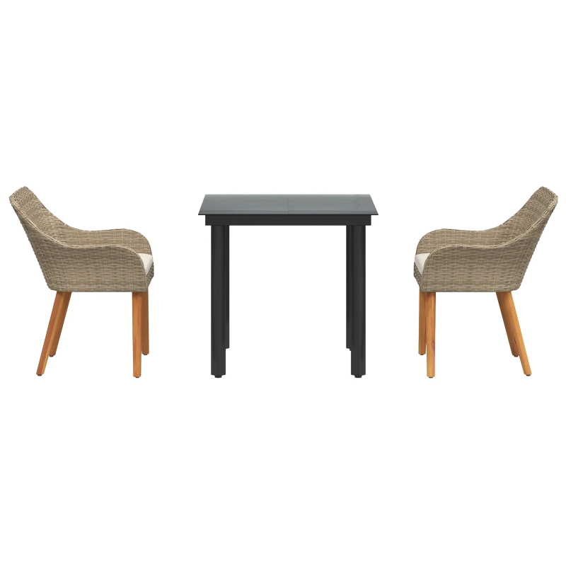 vidaXL Dārza ēdamgalds ar spilvenu 3 pcs Bēša poliratāns