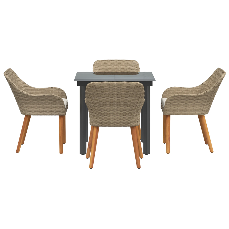 vidaXL Dārza ēdamgalds ar spilvenu 5 pcs Bēša poliratāns