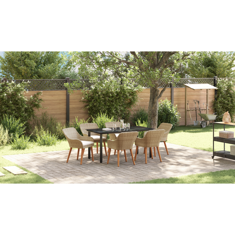 vidaXL Dārza ēdamgalds ar spilvenu 7 pcs Bēša poliratāns