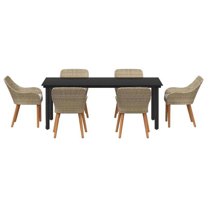 vidaXL Dārza ēdamgalds ar spilvenu 7 pcs Bēša poliratāns