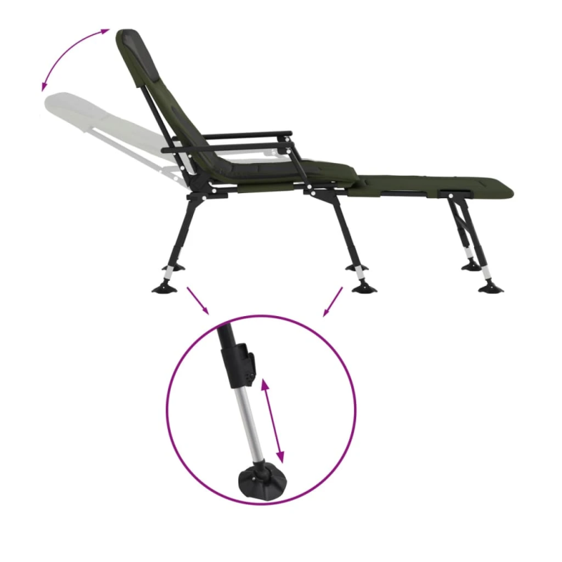 vidaXL makšķerēšanas krēsls ar regulējamām kājām, saliekams, zaļš