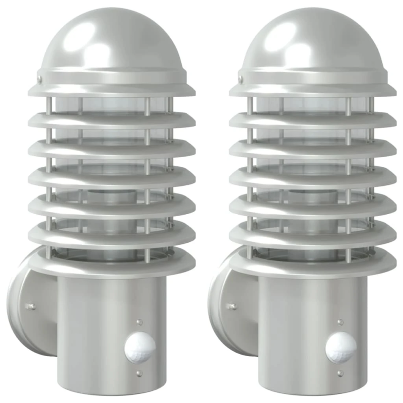 vidaXL āra sienas lampas ar sensoru, 2 gab., nerūsējošs tērauds