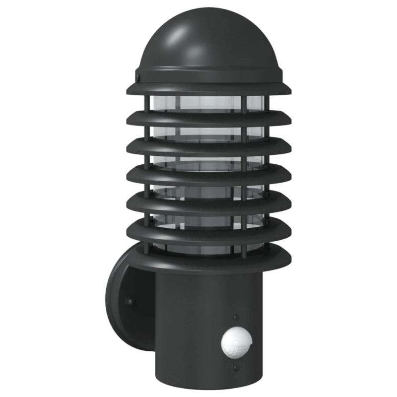 vidaXL āra sienas lampa ar sensora, melns, nerūsējošais tērauds