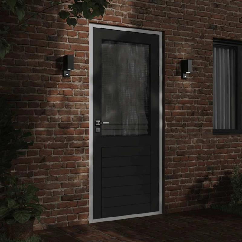 vidaXL āra sienas lampas ar sensoru, 2 gab., melns, liets alumīnijs