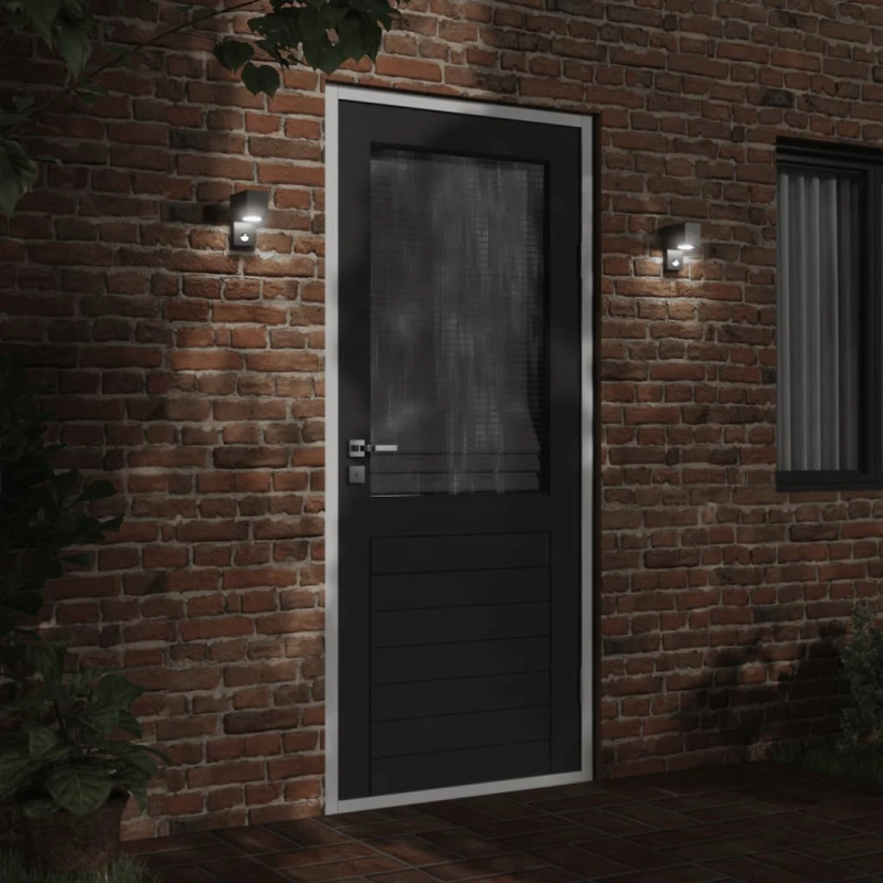 vidaXL āra sienas lampa ar sensora, melns, liets alumīnijs