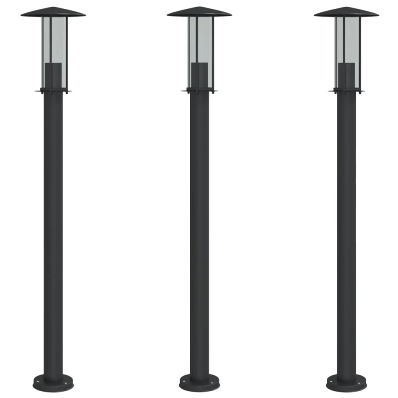 vidaXL āra zemes lampas, 3 gb., melnas, 100 cm, nerūsējošs tērauds