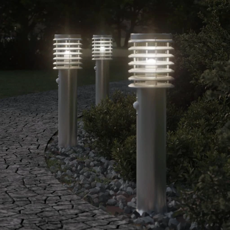 vidaXL āra zemes lampa ar sensora sudrabaina 60 cm nerūsējošs tērauds