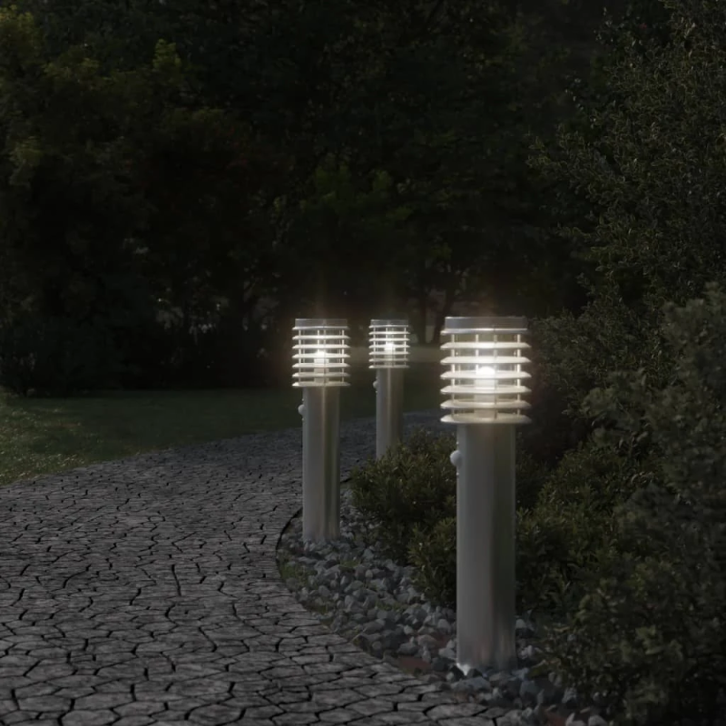 vidaXL āra zemes lampa ar sensora sudrabaina 60 cm nerūsējošs tērauds