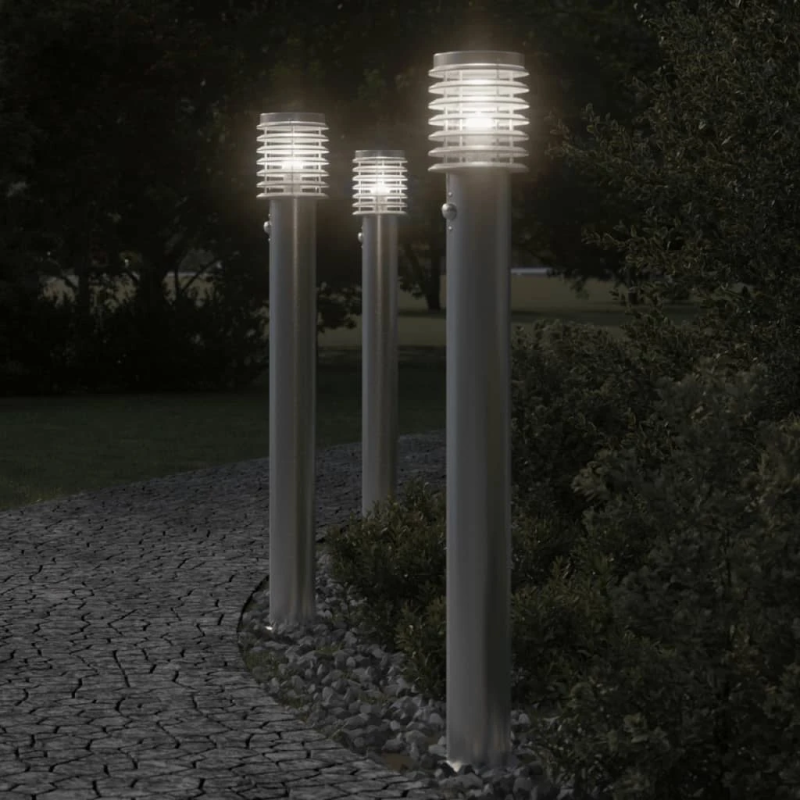 vidaXL āra zemes lampa ar sensora sudrabaina 110 cm nerūsējošs tērauds