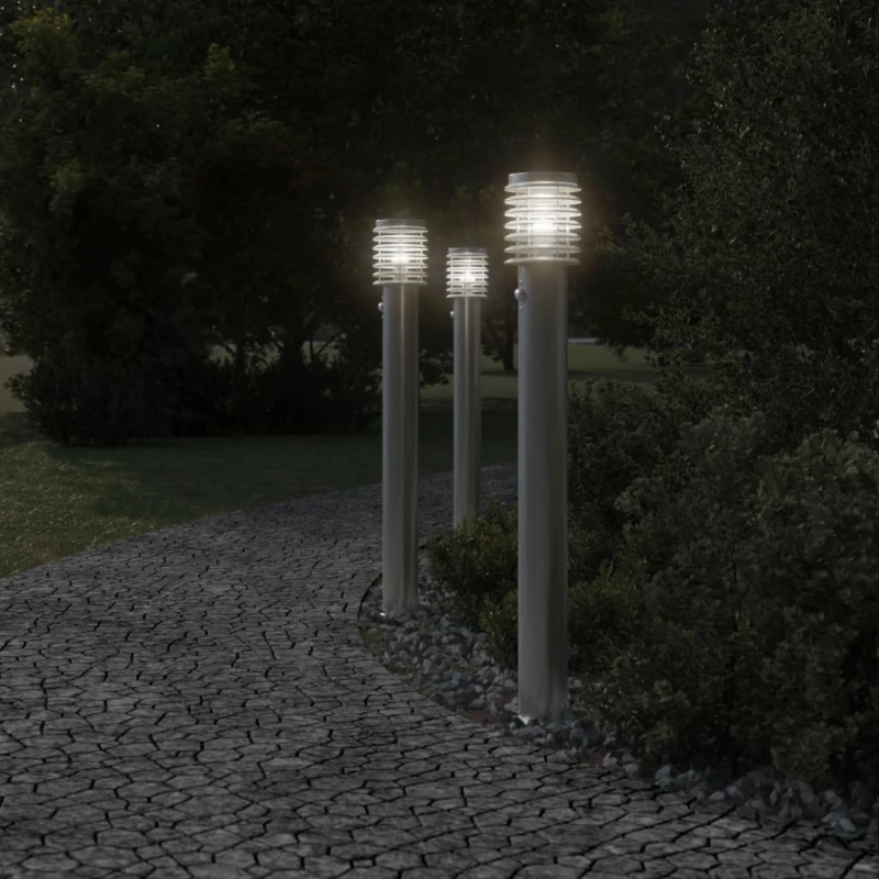 vidaXL āra zemes lampa ar sensora sudrabaina 110 cm nerūsējošs tērauds