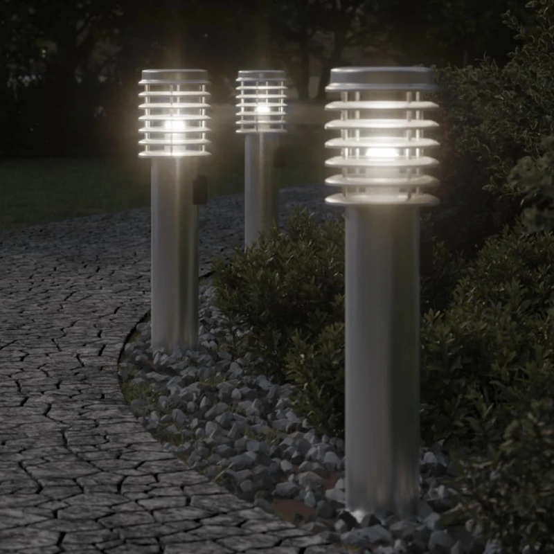 vidaXL āra zemes lampa ar kontaktligzdu, 60 cm, nerūsējošs tērauds