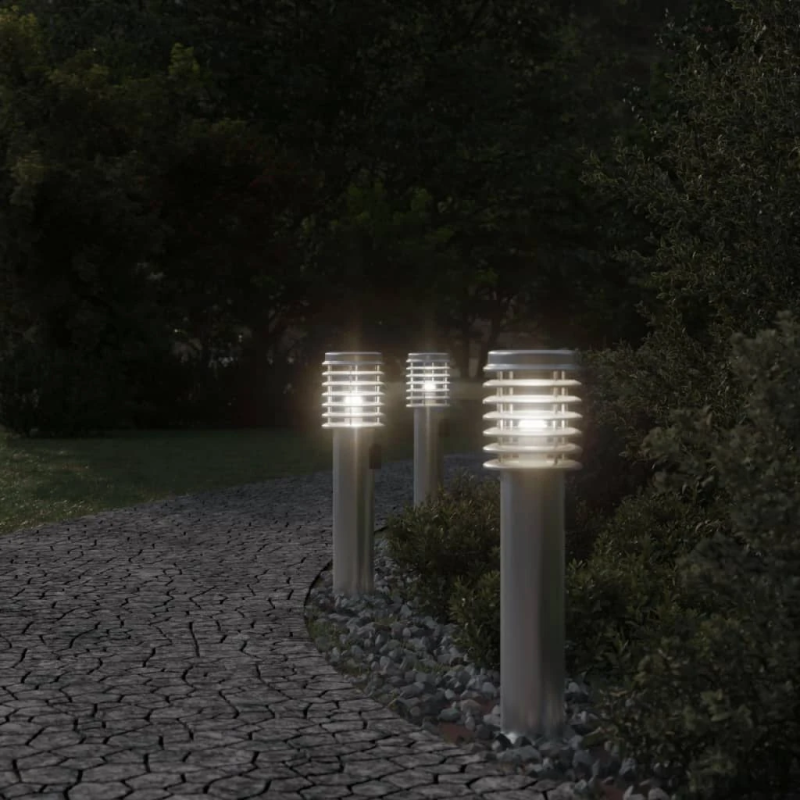 vidaXL āra zemes lampa ar kontaktligzdu, 60 cm, nerūsējošs tērauds