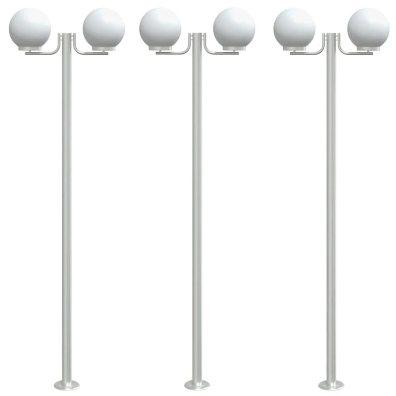 vidaXL āra zemes lampas, 3 gb., sudrabaina, 215 cm, nerūsējošs tērauds