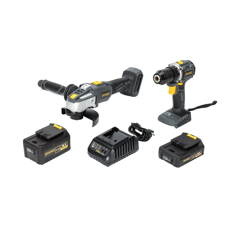 Instrumentu komplekts GRUNDER CD-B0A18+AG-B0118E. 18V. 2Ah. 4Ah