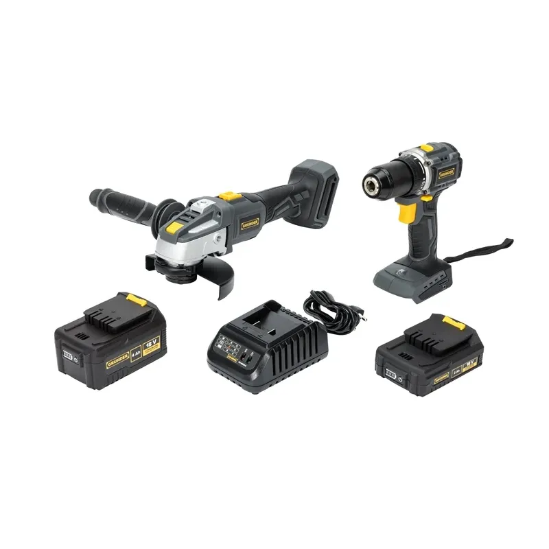 Akumulatora instrumentu komplekts ar bateriju Grunder CD-B0A18+AG-B0118E, 18 V, 2 Ah-4 Ah