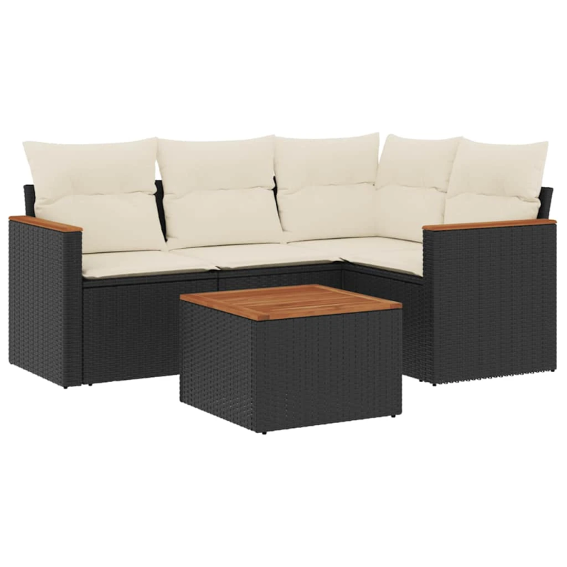 vidaXL 5-daļīgs dārza dīvāna komplekts ar matračiem, PE rotangpalma