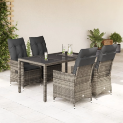 vidaXL 5-daļīgs dārza mēbeļu komplekts, matrači, pelēka PE rotangpalma