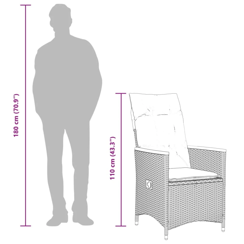 vidaXL 9-daļīgs dārza mēbeļu komplekts, matrači, melns, PE rotangpalma