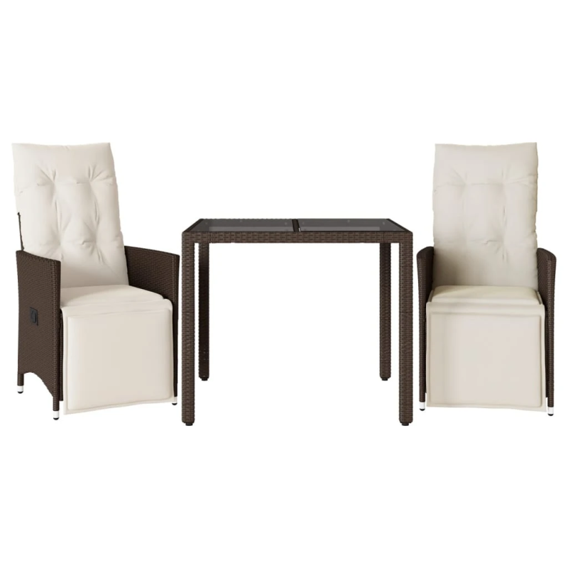 vidaXL 3-daļīgs bistro mēbeļu komplekts ar matračiem, PE rotangpalma