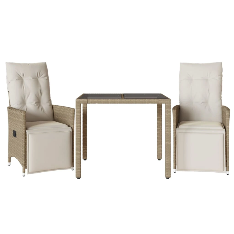 vidaXL 3-daļīgs bistro mēbeļu komplekts, matrači, bēša PE rotangpalma