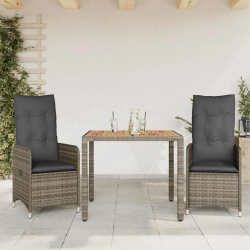 vidaXL 3-daļīgs bistro mēbeļu komplekts, matrači, pelēks PE