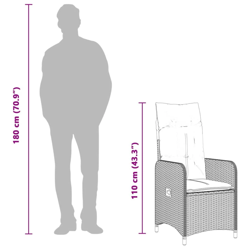 vidaXL 5-daļīgs bistro mēbeļu komplekts, matrači, pelēks PE