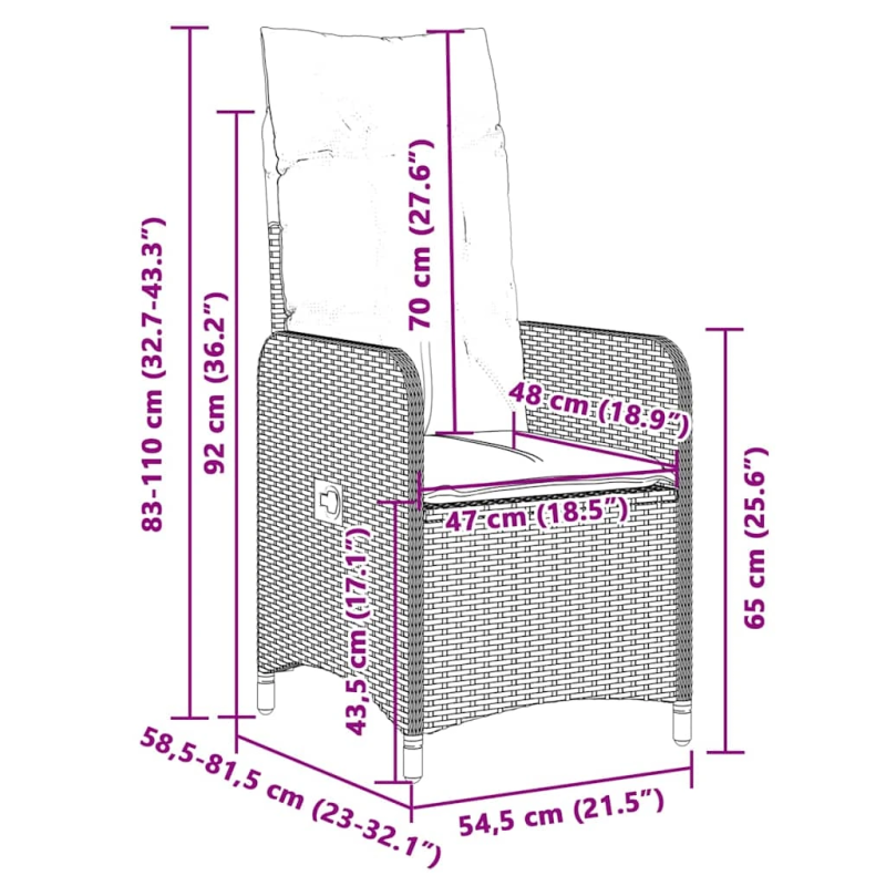 vidaXL 7-daļīgs bistro mēbeļu komplekts, matrači, brūna PE