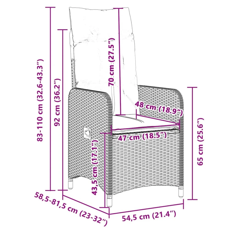 vidaXL 7-daļīgs bistro mēbeļu komplekts, matrači, brūna PE