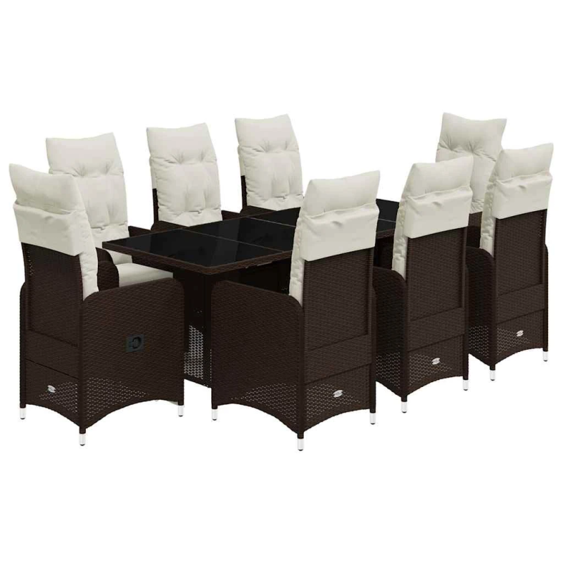 vidaXL 9-daļīgs bistro mēbeļu komplekts, matrači, brūna PE rotangpalma