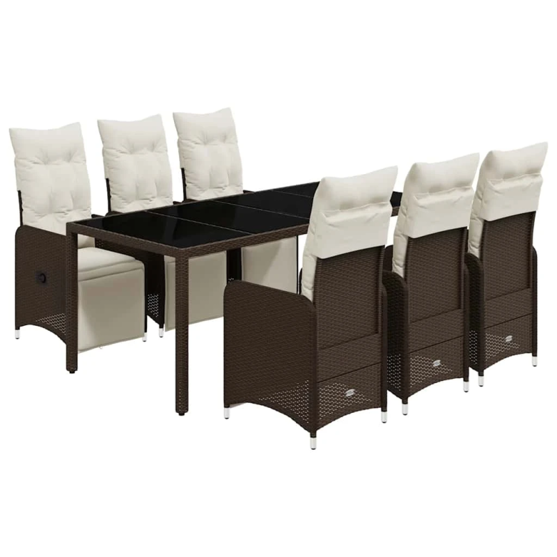 vidaXL 7-daļīgs bistro mēbeļu komplekts, matrači, brūna PE