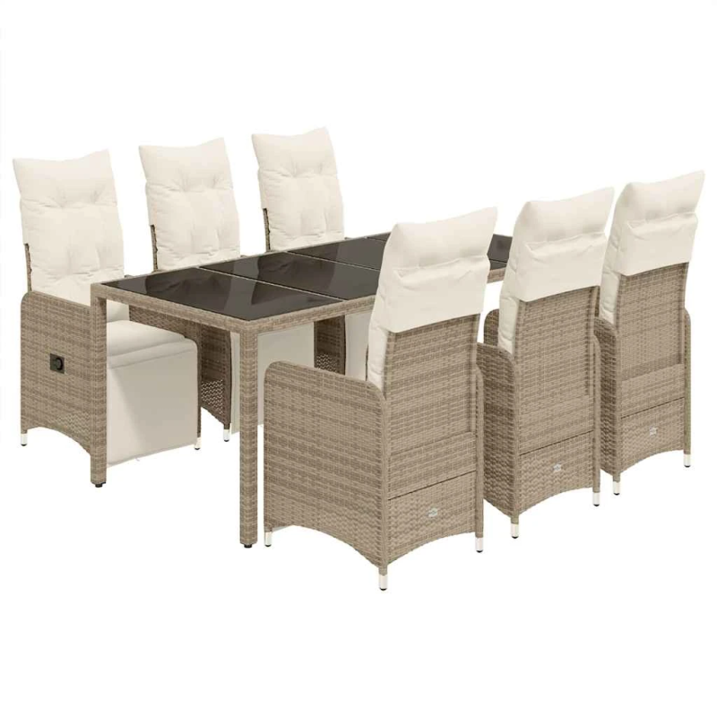 vidaXL 7-daļīgs bistro mēbeļu komplekts, matrači, brūna PE