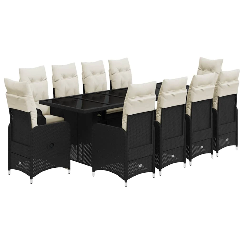 vidaXL 11daļīgs bistro mēbeļu komplekts, matrači, melna PE rotangpalma