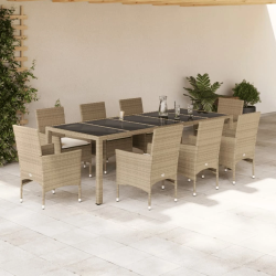 vidaXL 9-daļīgs dārza mēbeļu komplekts, matrači, bēša PE rotangpalma