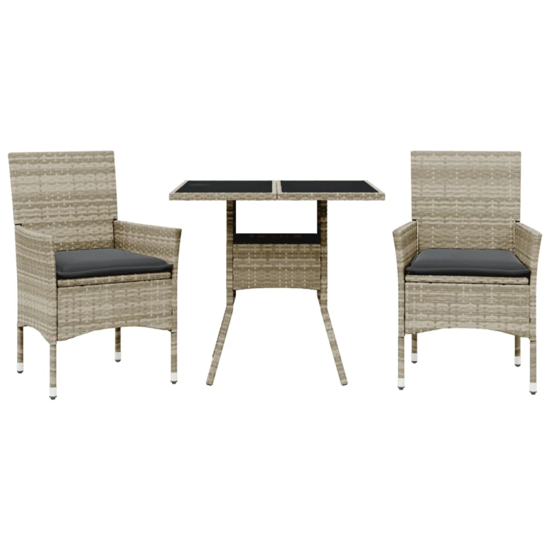 vidaXL 3-daļīgs dārza mēbeļu komplekts matrači, gaiši pelēka PE pinums