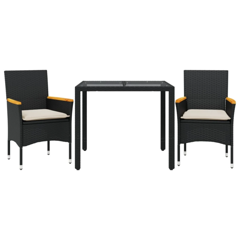 vidaXL 3-daļīgs dārza mēbeļu komplekts, matrači, melna PE rotangpalma