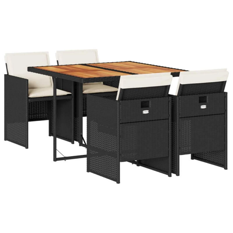 vidaXL 5-daļīgs dārza mēbeļu komplekts, matrači, melna PE rotangpalma