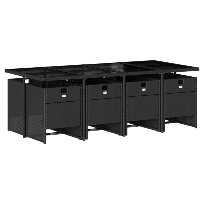 vidaXL 9-daļīgs dārza mēbeļu komplekts, matrači, melns, PE rotangpalma