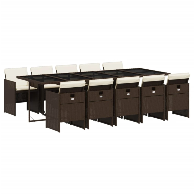 vidaXL 11-daļīgs dārza mēbeļu komplekts, matrači, brūna PE rotangpalma