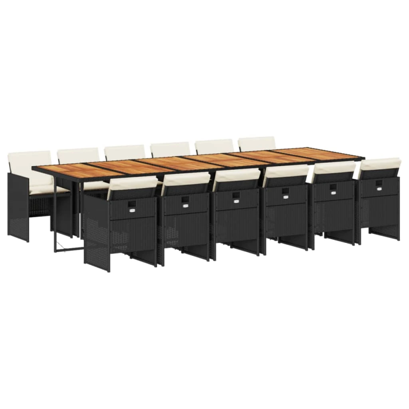 vidaXL 13-daļīgs dārza mēbeļu komplekts ar matračiem, melns PE