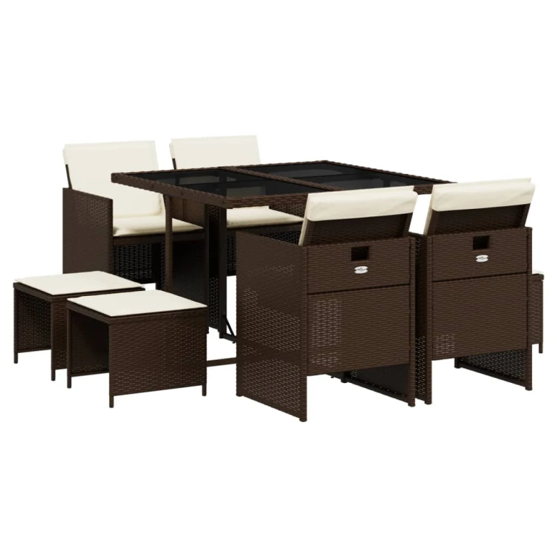 vidaXL 9-daļīgs dārza mēbeļu komplekts, matrači, brūna PE rotangpalma