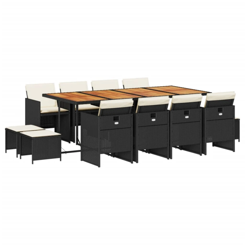 vidaXL 13-daļīgs dārza mēbeļu komplekts ar matračiem, melns PE