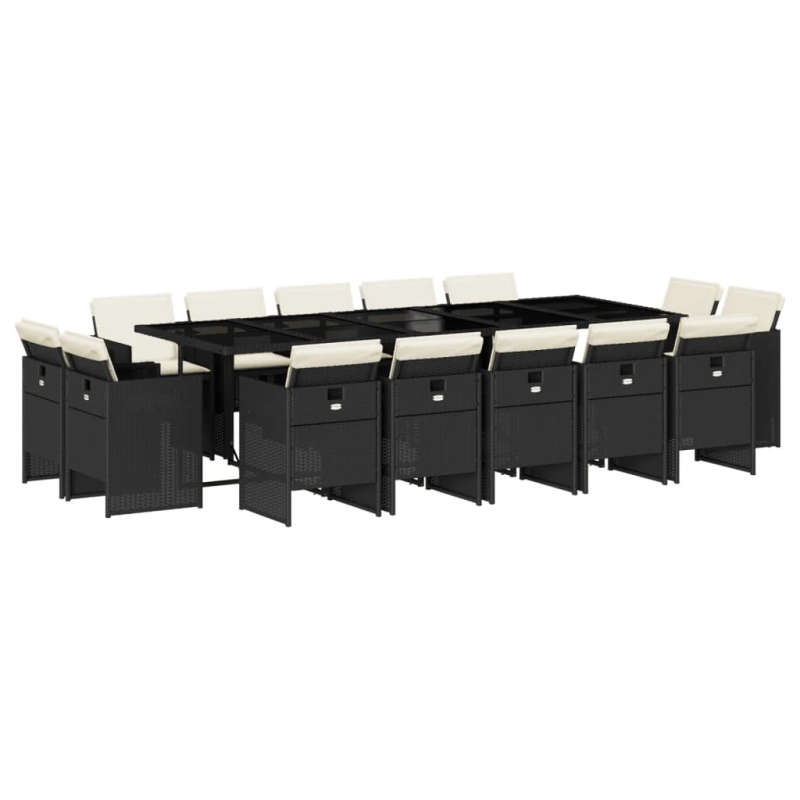 vidaXL 15-daļīgs dārza mēbeļu komplekts ar matračiem, melns PE