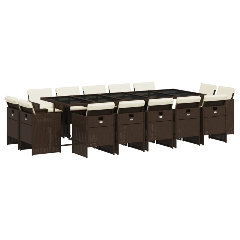 vidaXL 15-daļīgs dārza mēbeļu komplekts, matrači, brūna PE rotangpalma